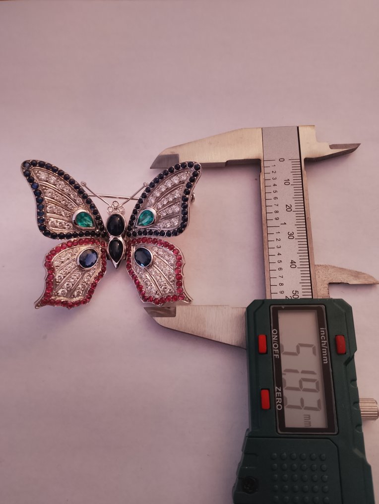 Broche - 18 karaat Witgoud Saffier - Diamant #1.0