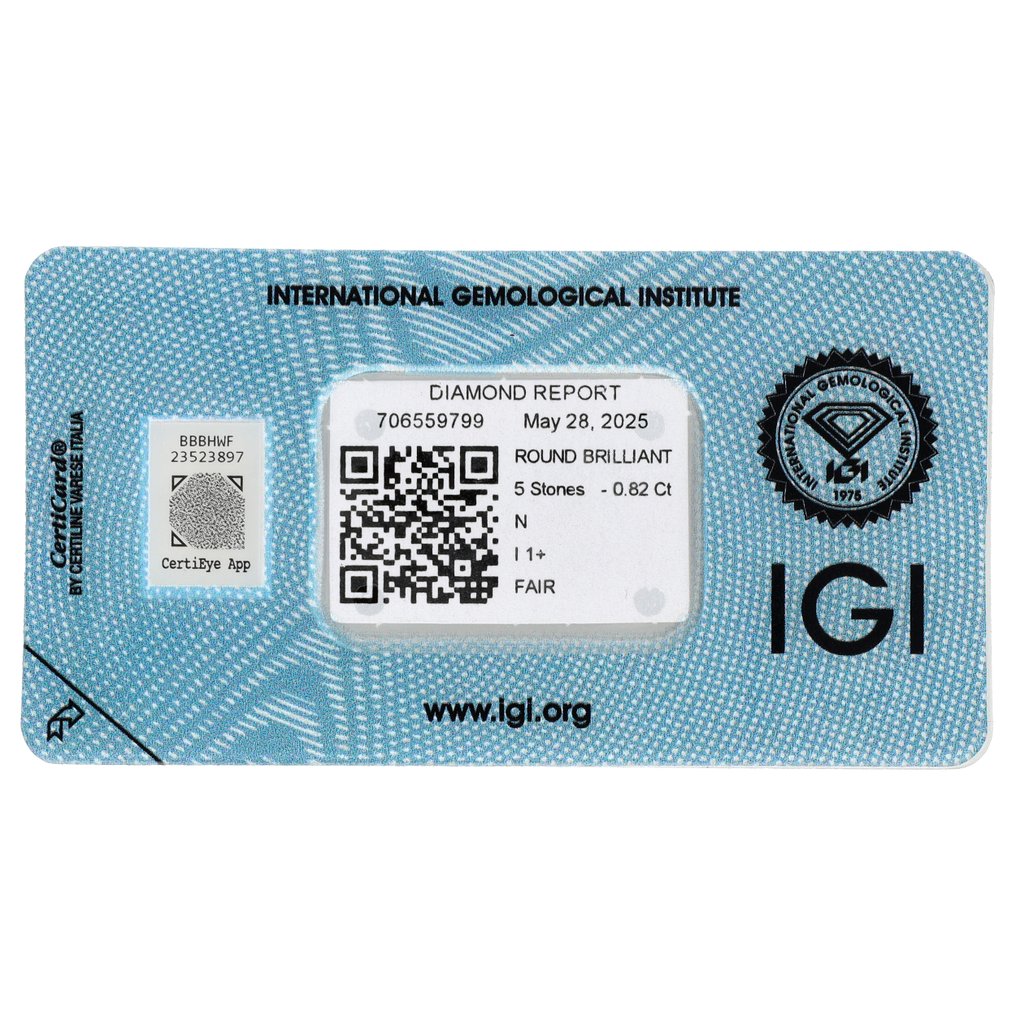 Sem preço de reserva - 5 pcs Diamante (Natural) - 0.82 ct - Redondo - N (colorido) - I1 - International Gemological Institute (IGI) #2.1