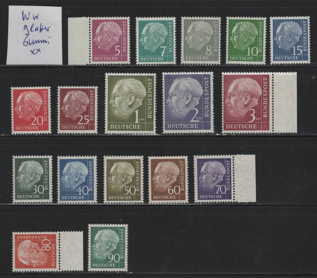 Germany, Federal Republic 1954/1960 - Heuss without 50 Pf., complete with all practical subtypes. #2.1