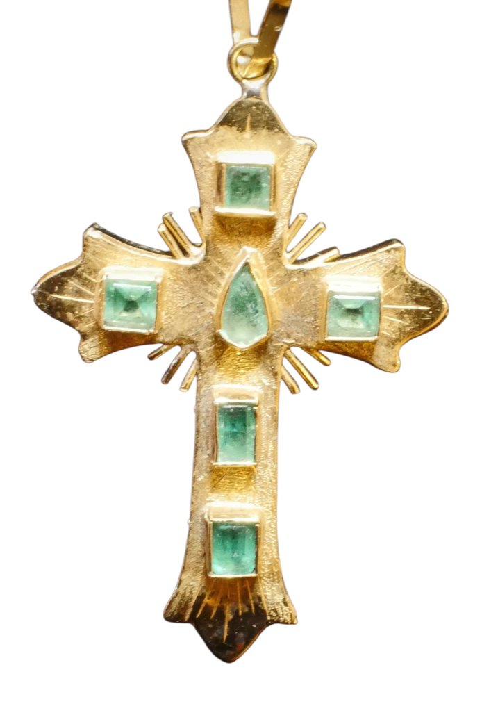 十字架吊坠 - 18K包金 黄金 祖母绿 - 祖母绿 #3.2