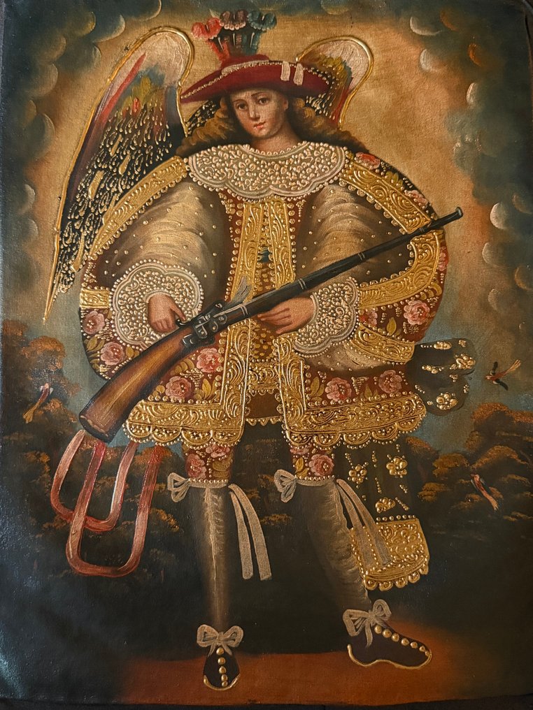 Cuzco school (Mid XX) - Archangel St Miguel with Archebus #1.0