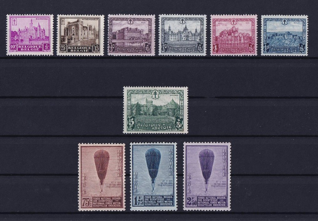 比利時 1928/1932 - 4 系列 POSTFRIS:大教堂、风景、城堡和气球 Piccard - OBP/COB 267/72, 293/98, 308/14, 353/55 #2.1