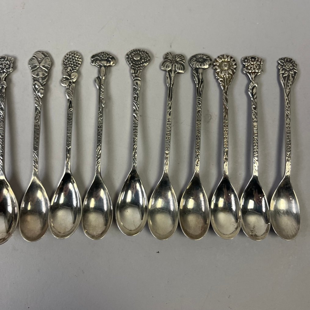 Κουταλάκι του γλυκού (15) - Φλοράλ συλλογή Ασημένιες κουταλάκια τσαγιού με διάφορα λουλούδια - Ζάχαρης και φίλτρο τσαγιού με - Επάργυρο, Κεραμικό #4.3