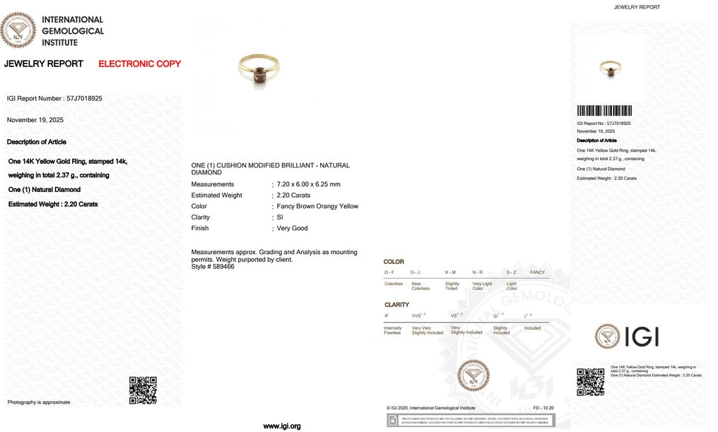 Ei pohjahintaa - Sormus - 14 kt. Keltakulta - 2.20ct. tw. Keltainen Timantti (Luonnonvärinen) #2.1