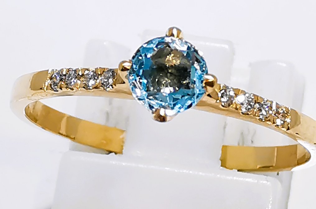 χωρίς τιμή ασφαλείας - Δαχτυλίδι - 14 καράτια Κίτρινο χρυσό - 0.45ct. tw. Ακουαμαρίνης - Διαμάντι #4.3