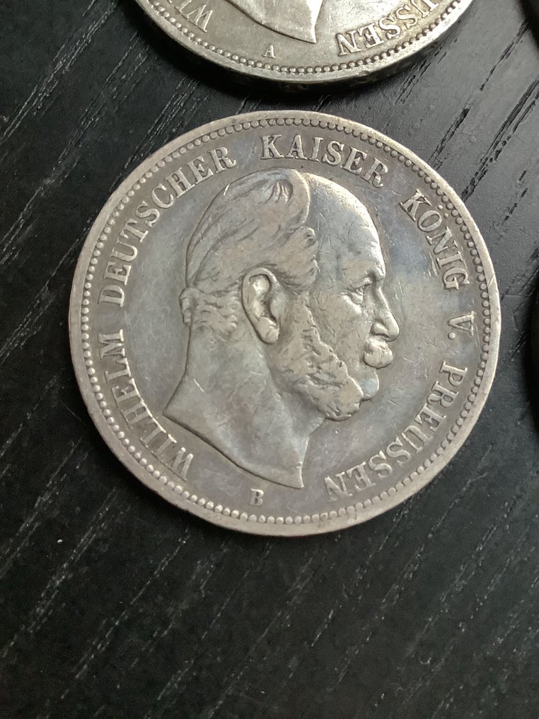 Germany, Empire Wilhelm I. 5 Mark 4x 1874/1876, various mints Prussia (No reserve price) #3.2