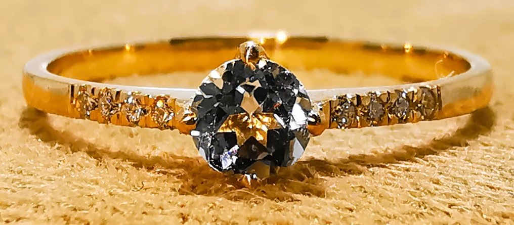 χωρίς τιμή ασφαλείας - Δαχτυλίδι - 14 καράτια Κίτρινο χρυσό - 0.45ct. tw. Ακουαμαρίνης - Διαμάντι #2.1