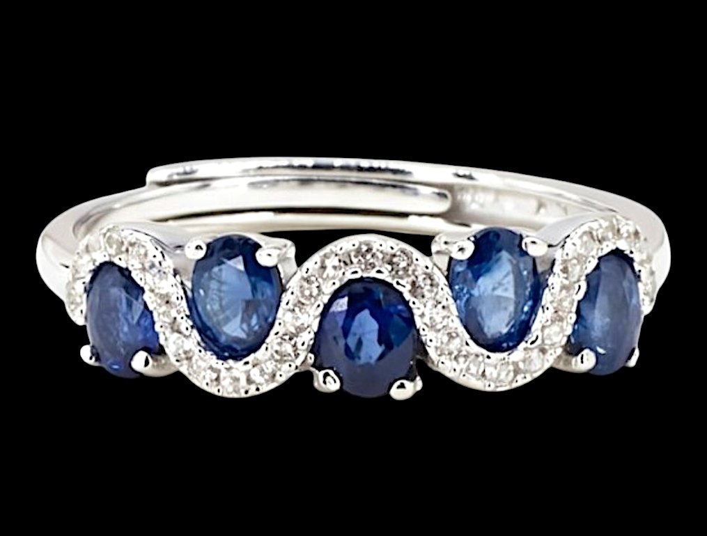 Nincs minimálár - Gyűrű Ezüst, Természetes kő Zafír - 1,7 ct. tw. *ovális vágás* #1.0