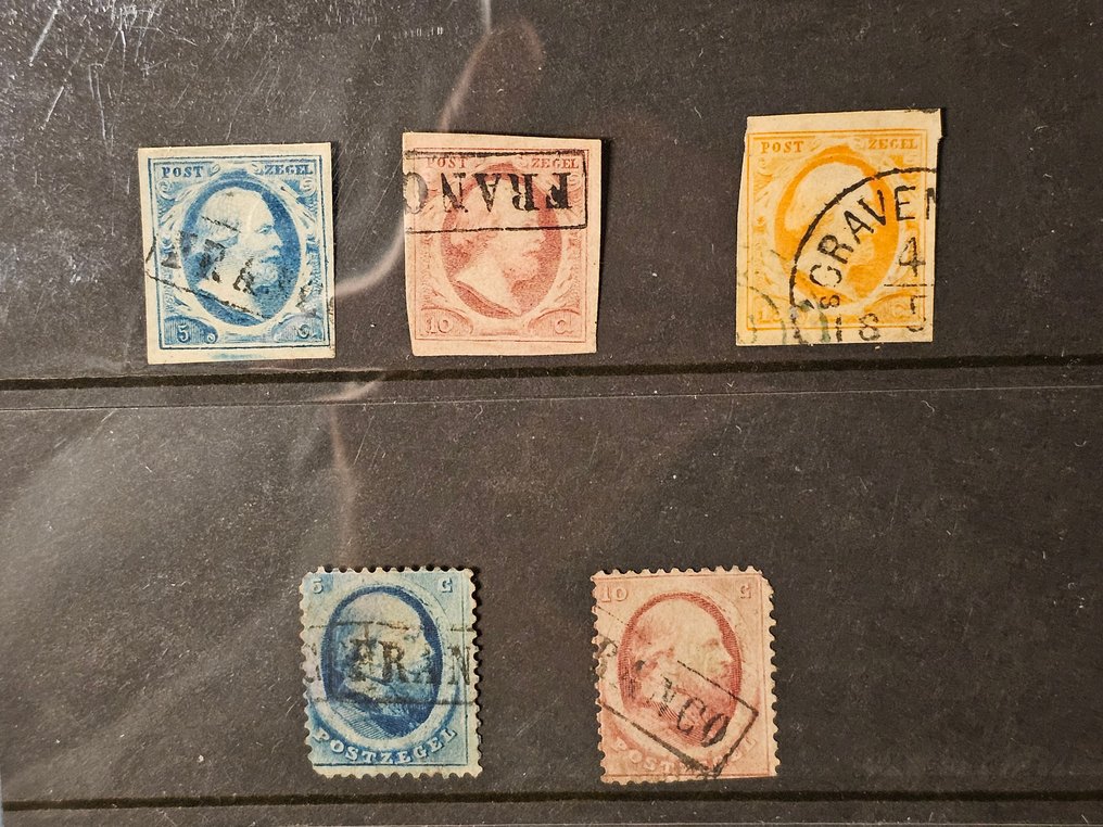 荷蘭 1852/1864 - 使用过的Koning Willem III邮票：1852年5、10、15分及1864年5、10分+对邮票。 #3.2
