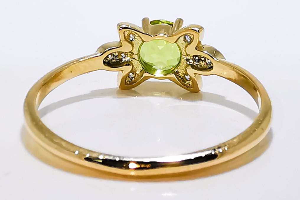Sans prix de réserve - Bague - 14 carats Or jaune - 0.44ct. tw. Péridot - Diamant #4.3