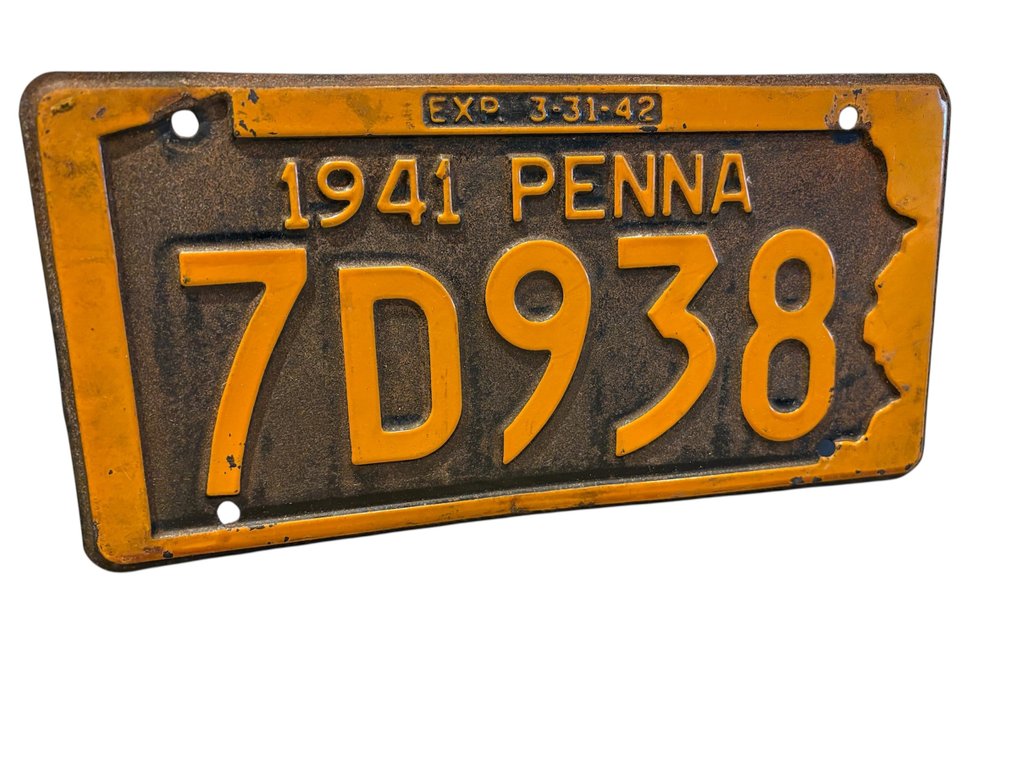 3个美国二战时期的车牌 - 1940年、1941年、1942年。 - 军用配件 #2.1