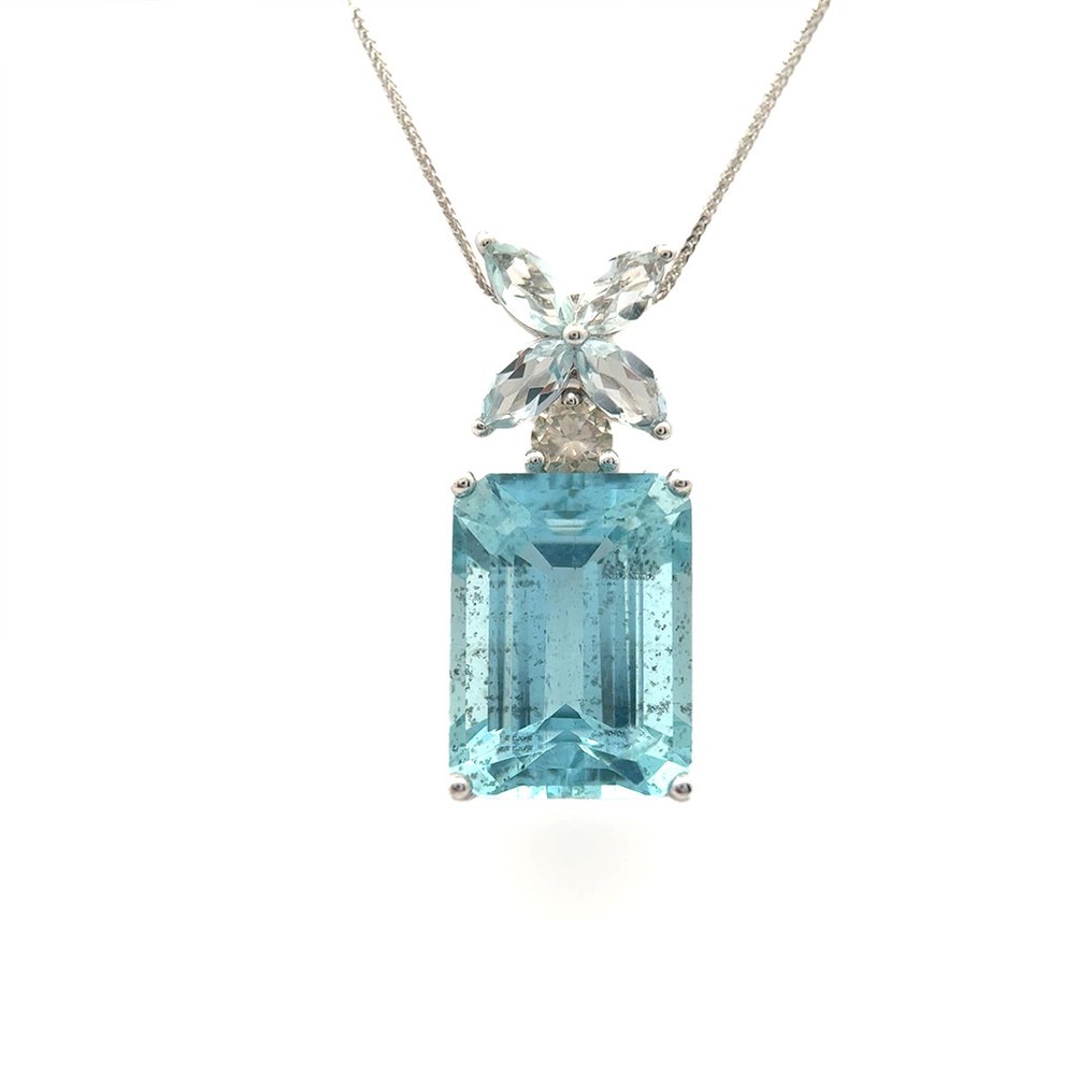Collana con ciondolo - 14 carati Oro bianco - 6.84ct. tw. Acquamarina - Acquamarina #1.0