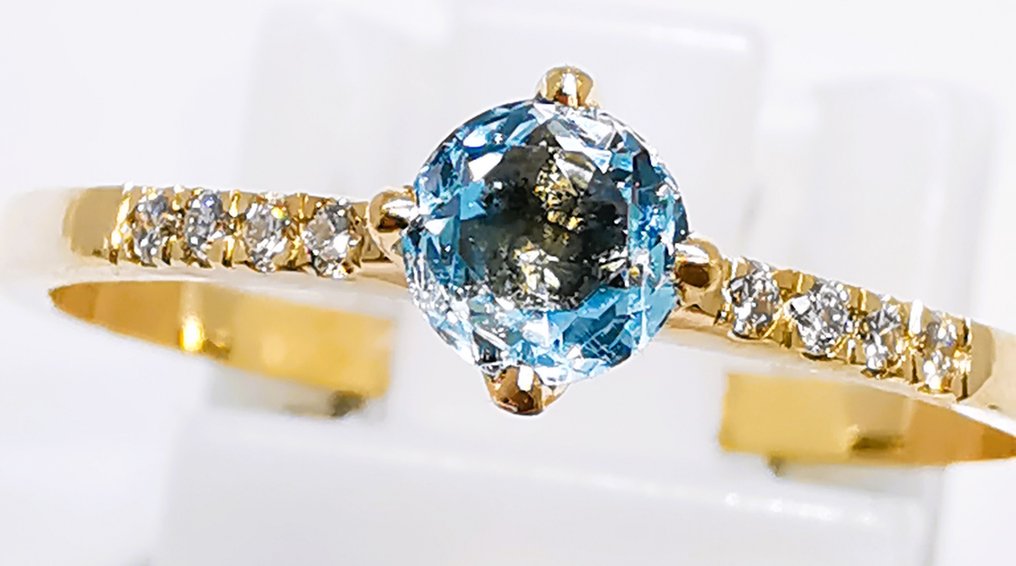 χωρίς τιμή ασφαλείας - Δαχτυλίδι - 14 καράτια Κίτρινο χρυσό - 0.45ct. tw. Ακουαμαρίνης - Διαμάντι #1.0