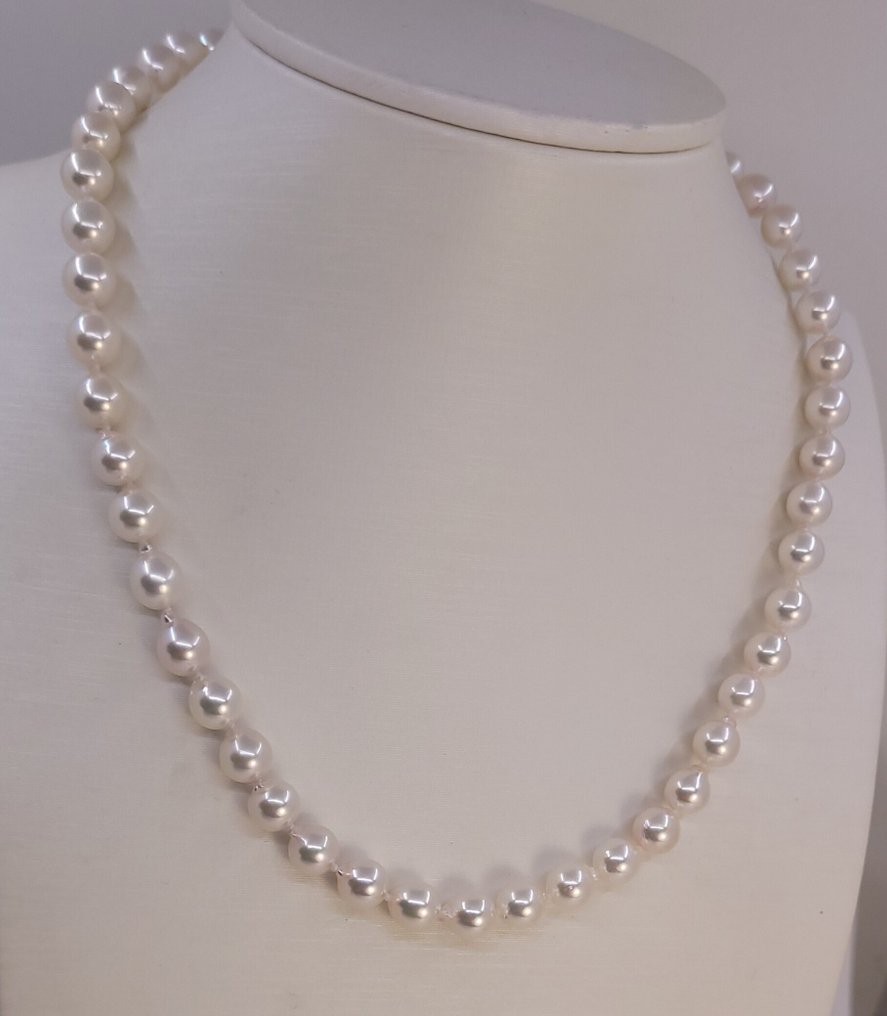 Zonder minimumprijs - Halsketting 7x7,5 mm Akoya Pearls #1.0