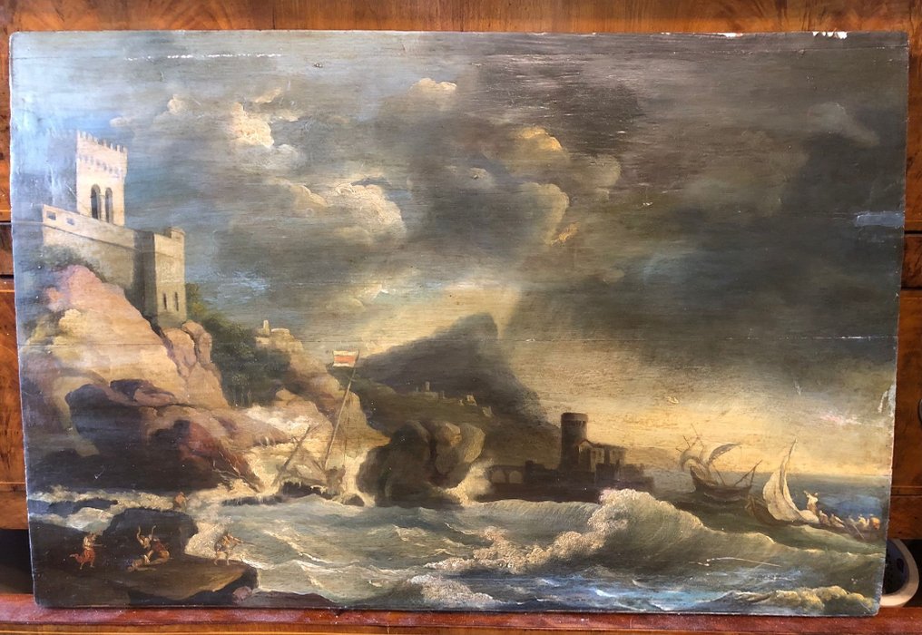 Matthieu Van Plattenberg (1608-1660), Seguace di - Mare in tempesta con naufraghi #1.0