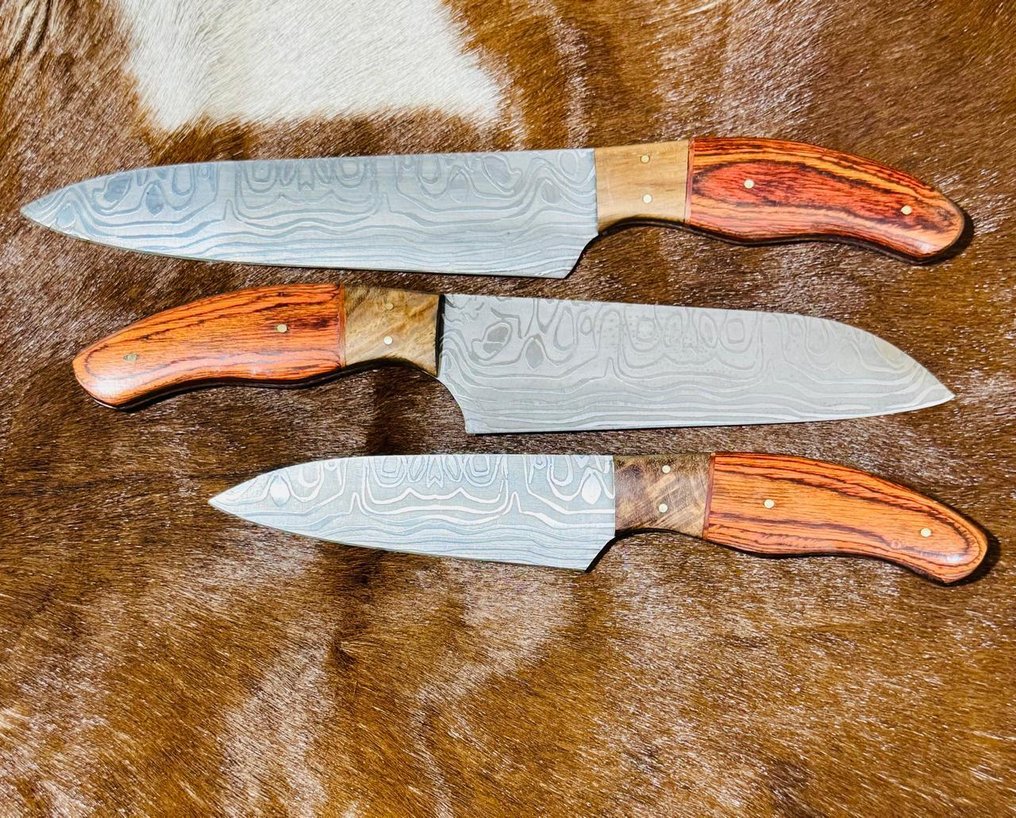 Μαχαίρι κουζίνας -  Σετ κουζίνας και ψησίματος (0086) - Ατσάλι VG10, λιγότερο ατσάλι και εξωτικά ξύλινα χειρολαβή. - Ιαπωνία - Σετ κουζίνας και μπάρμπεκιου #1.0