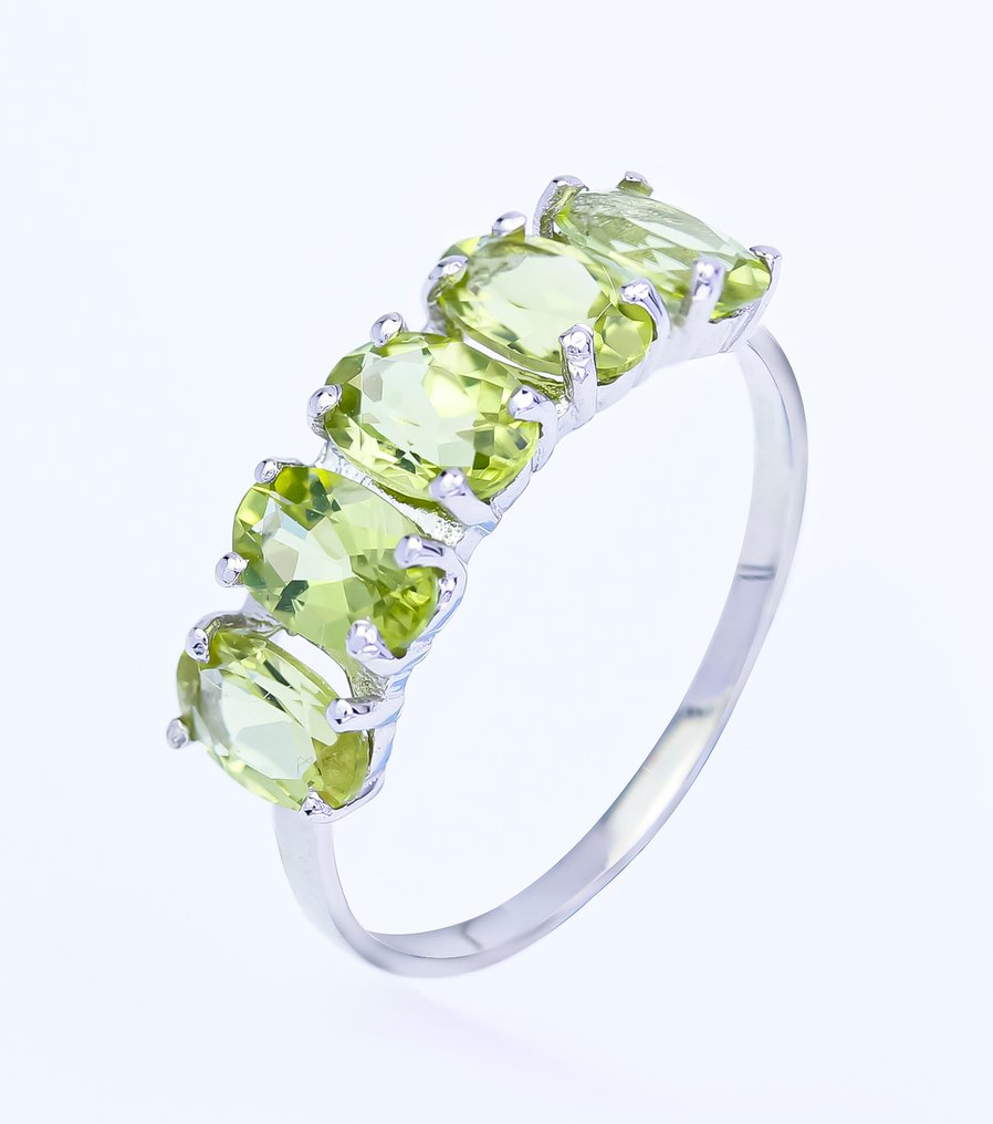 Zonder minimumprijs - Ring - 14 karaat Witgoud Olivijn - US-7 #1.0