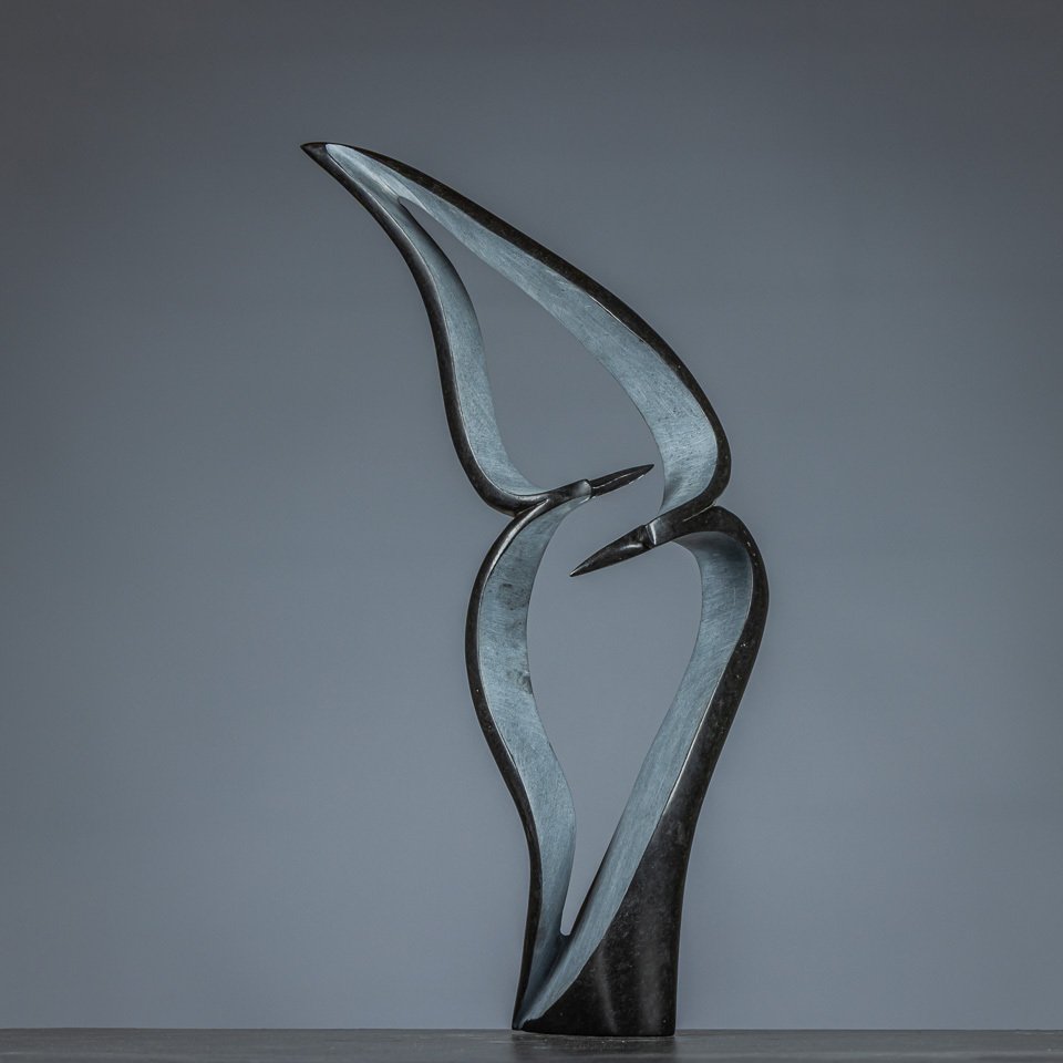 雕刻, Flying birds - 620 mm - 蛇纹石 #1.0