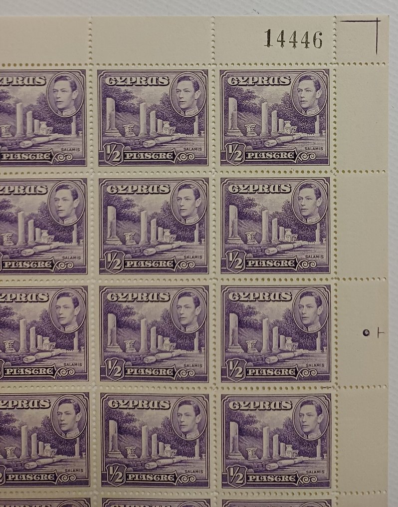 Cipro 1938/1938 - Cipro 1938 Definitivi 1/4 piastre e 1/2 piastre viola, francobolli MNH in fogli completi da 60 - Stanley Gibbons No 151 7 152a #2.1