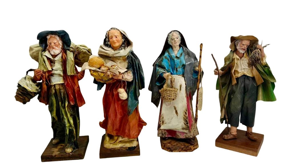 那不勒斯圣诞场景中的4人牧羊人组 - 30厘米 (4) - 紙漿藝術 - 1970-1980 #1.0