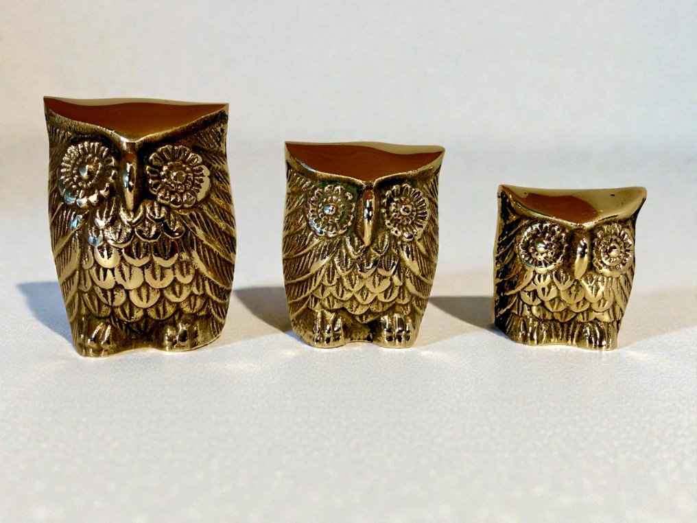 Caravell Design - Owls - Statuette - 1960's vintage (3) - Messing #1.0