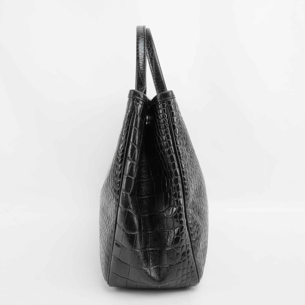 Longchamp - Black Crocodile-Embossed Leather Tote Bag - Τσάντα #2.1