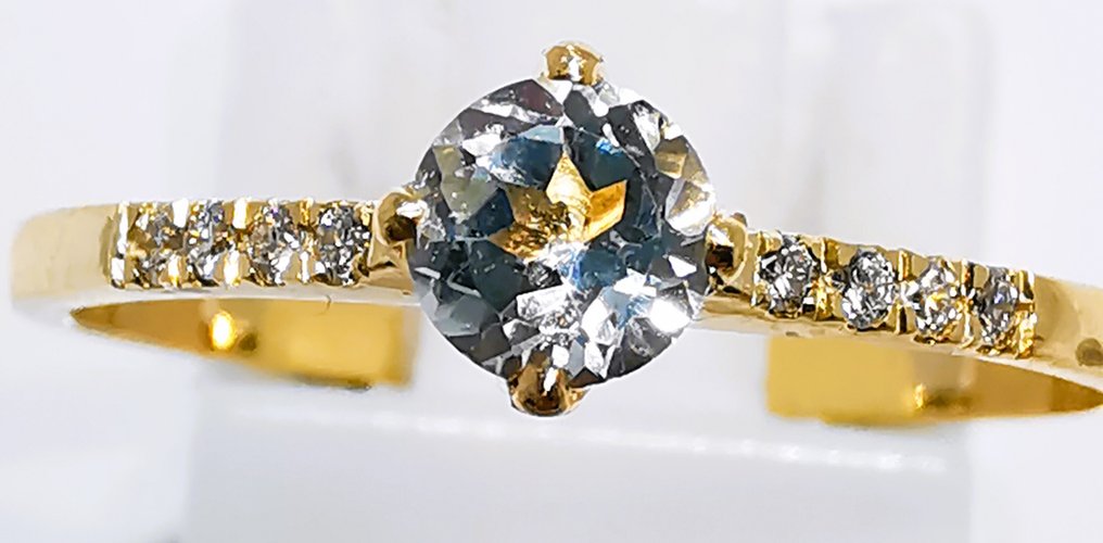 χωρίς τιμή ασφαλείας - Δαχτυλίδι - 14 καράτια Κίτρινο χρυσό - 0.45ct. tw. Ακουαμαρίνης - Διαμάντι #1.0