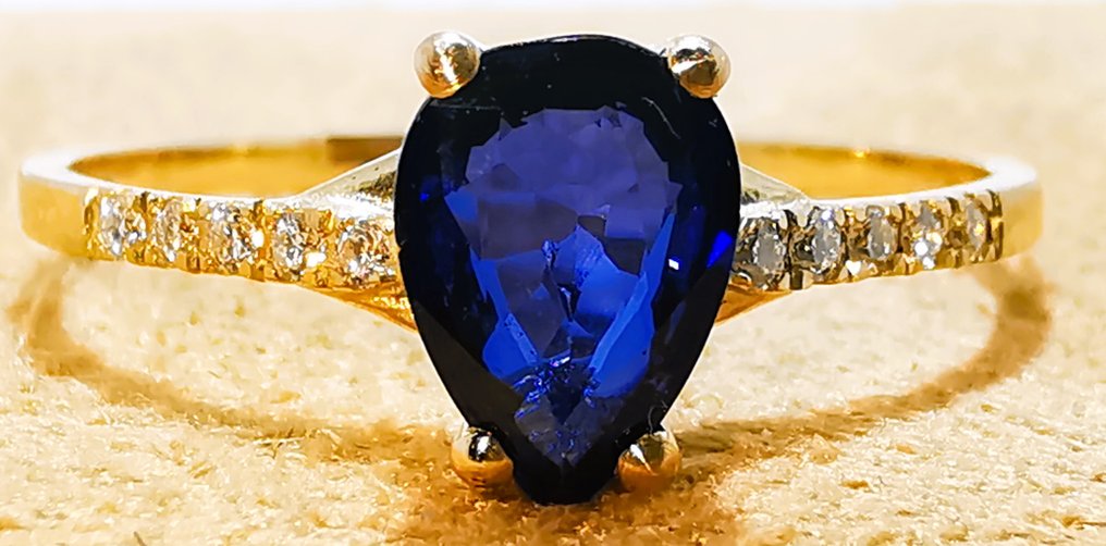 χωρίς τιμή ασφαλείας - Δαχτυλίδι - 14 καράτια Κίτρινο χρυσό - 0.75ct. tw. Ζαφείρι - Διαμάντι #1.0