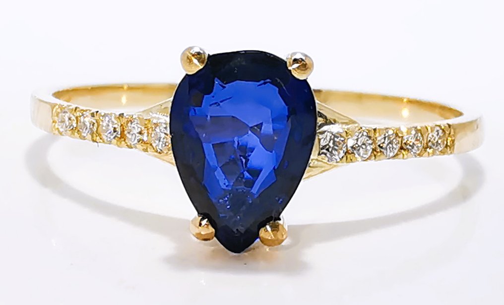 χωρίς τιμή ασφαλείας - Δαχτυλίδι - 14 καράτια Κίτρινο χρυσό - 0.75ct. tw. Ζαφείρι - Διαμάντι #3.2