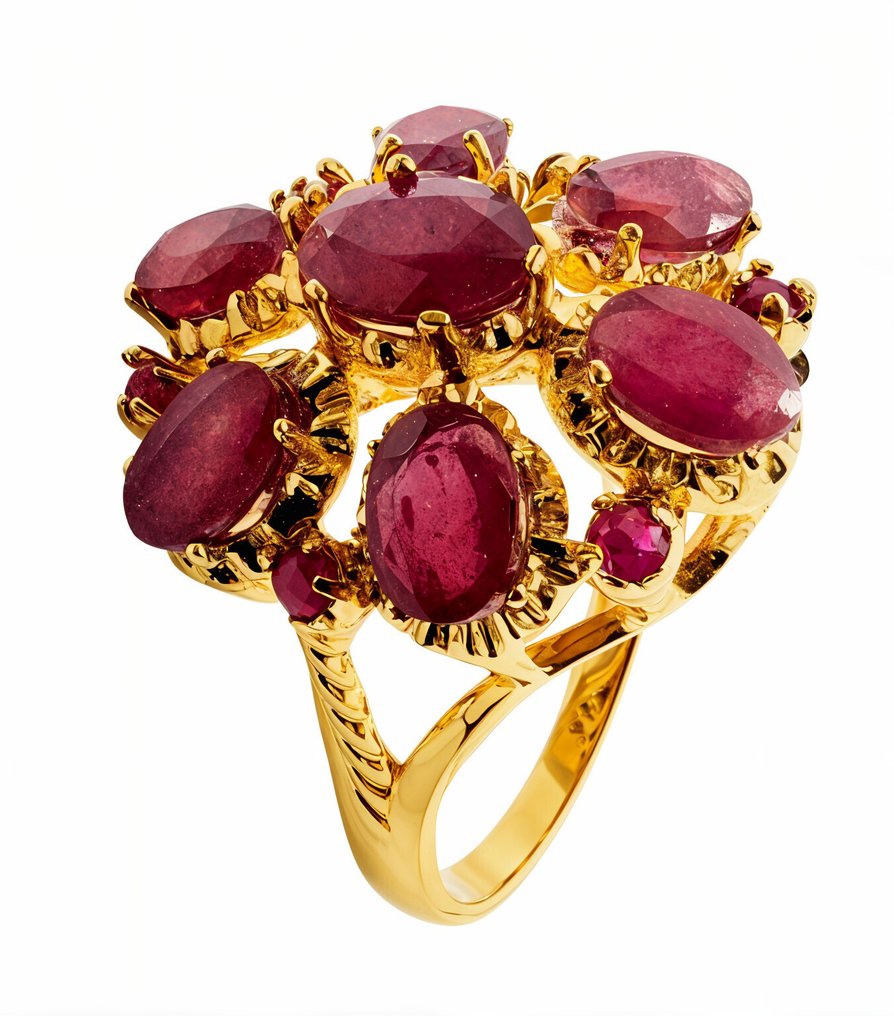 没有保留价 - 戒指 银, Gold-plated 红宝石 - 7,80 克 - 18 克黄金 #4.3