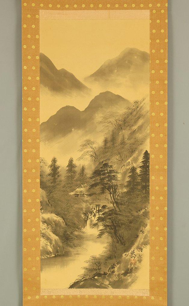 Suiboku Ink Landscape Sansui Mountains Rivers and Country House - with signature and seal 'Keisui' 渓水 - Giappone (Senza prezzo di riserva) #2.1