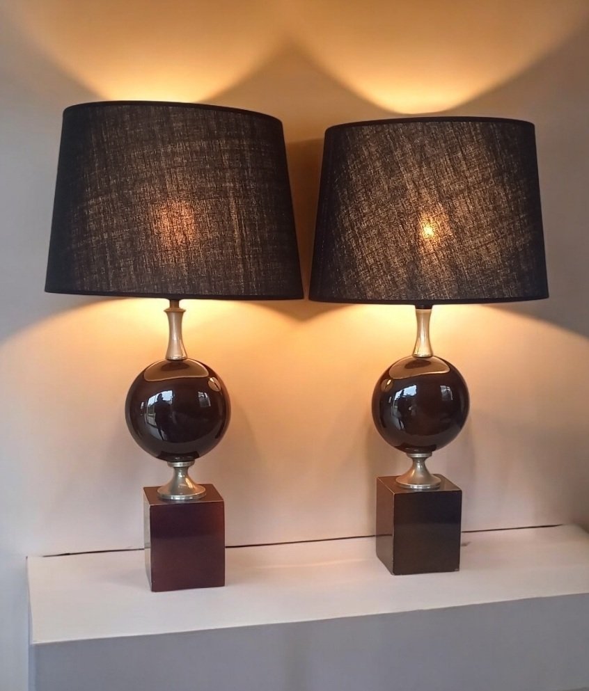 Philippe Barbier - Φωτιστικό (2) - Σπάνια και Vintage - Παρίσι - Κεραμικό, Επιχρωμιωμένο #2.1