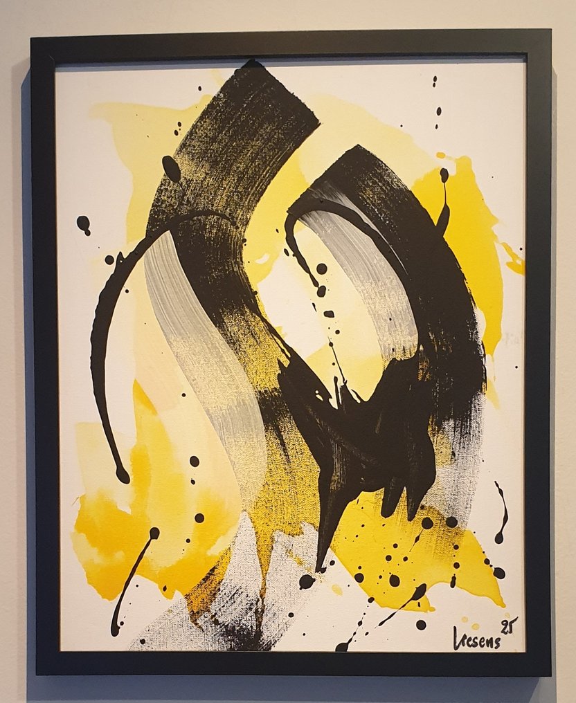 Liesens - Symphony of Yellow (handpainted on canvas) lot van 2 met lijst #2.1