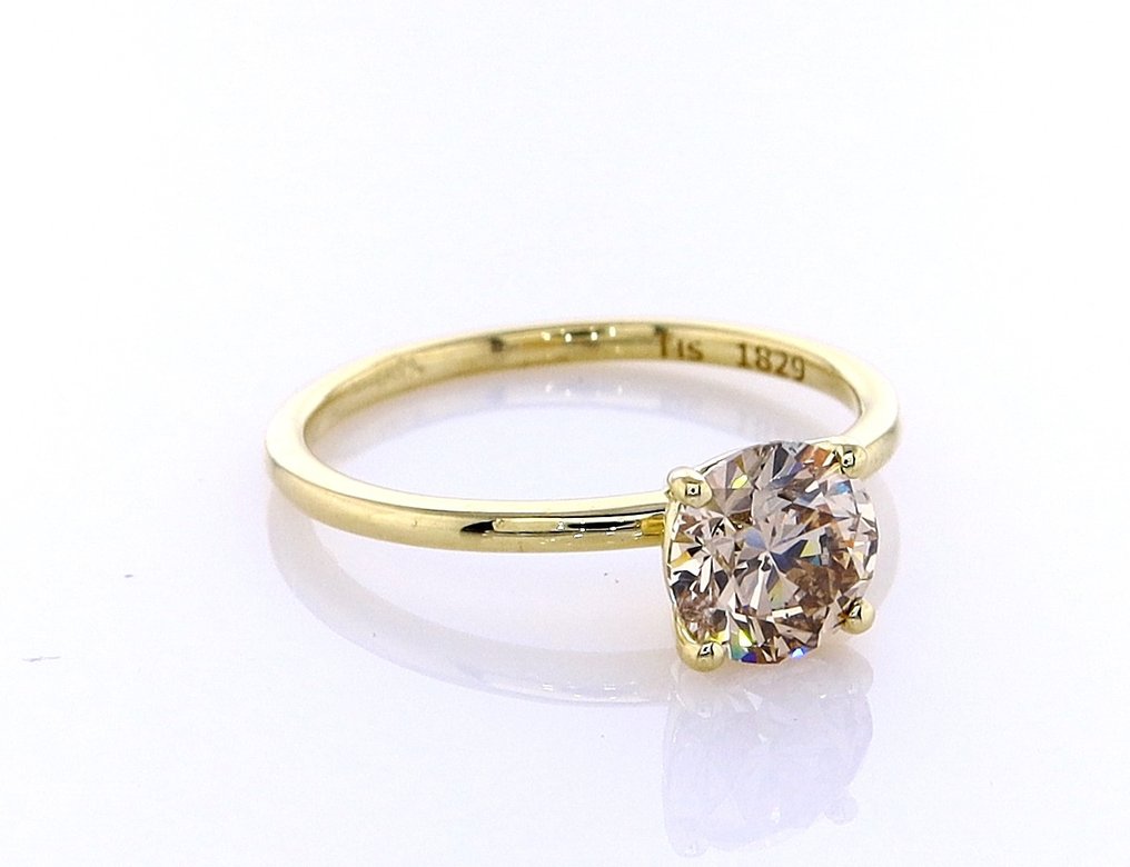 Zonder minimumprijs - Ring - 14 karaat Geel goud - 1.10ct. tw. Diamant (Natuurlijk gekleurd) #1.0