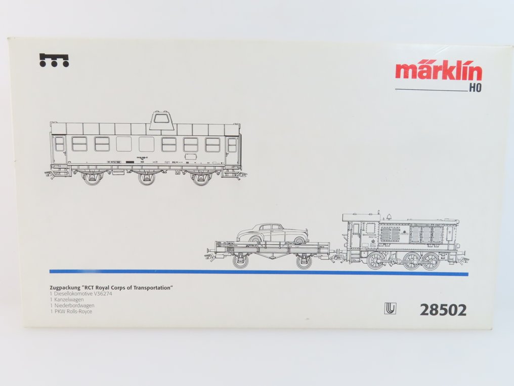 Märklin H0 - 28502 - Set di treni (1) - Set a 3 pezzi V36 con carrozza e rimorchio basso con Rolls-Royce, delta digitale. - RCT Royal corps of Transportation #2.1