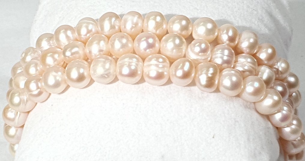 Perle Melocoton naturali acqua dolce - 3 giri - calma e tranquillità - argento 925 - MOLTO SPECIALE - Bracciale #4.3