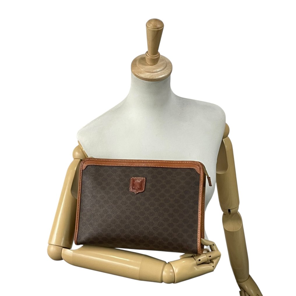 Céline - Vintage Macadam Pattern Clutch / Old Celine PVC & Leather Second Bag / Brown Triomphe Monogram - Clutch #3.2