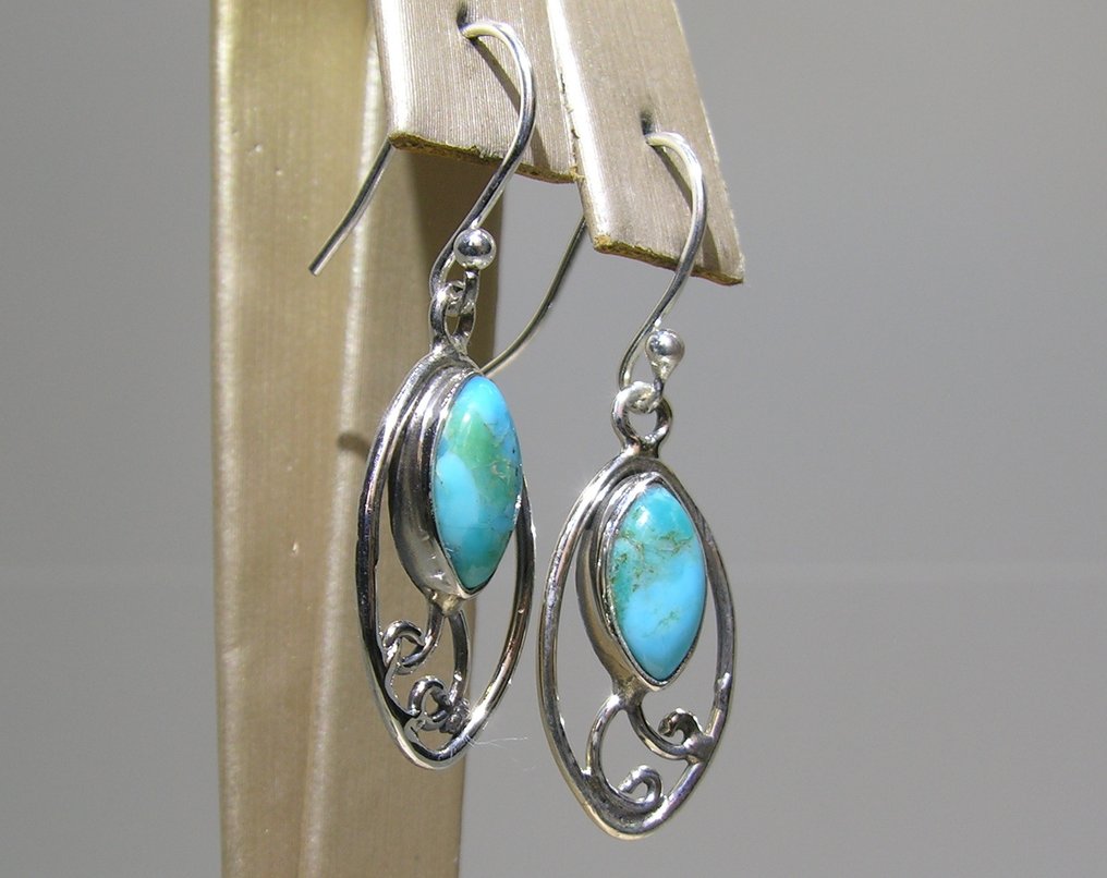 Turchese Orecchini - Altezza: 35 mm - Larghezza: 11 mm- 3.08 g - (2) #1.0