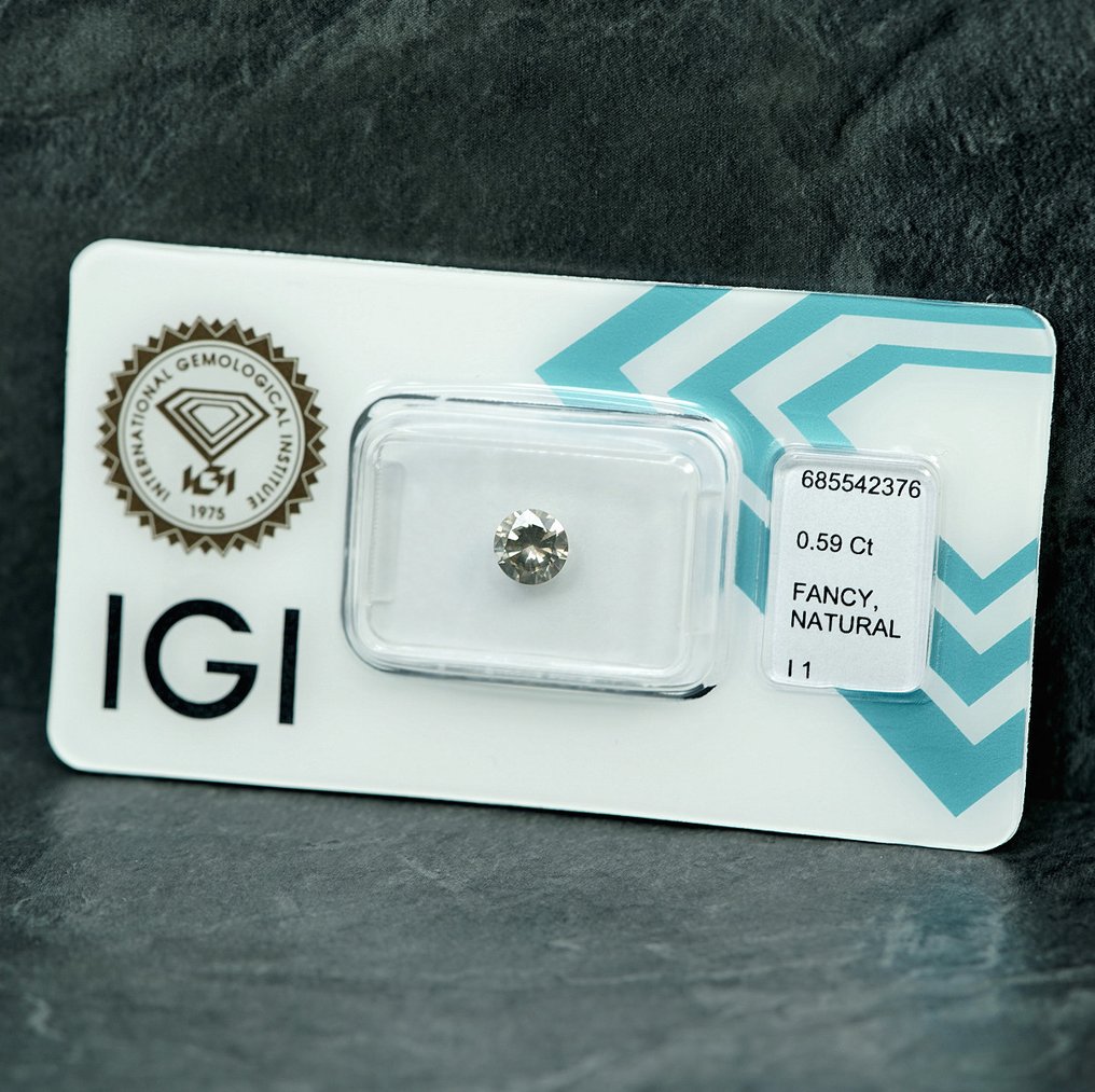 1 pcs 鑽石  (天然彩色)  - 0.59 ct - 圓形 - Fancy 淡灰色 黃色 - I1 - 國際寶石學院（International Gemological Institute (IGI)） #3.2