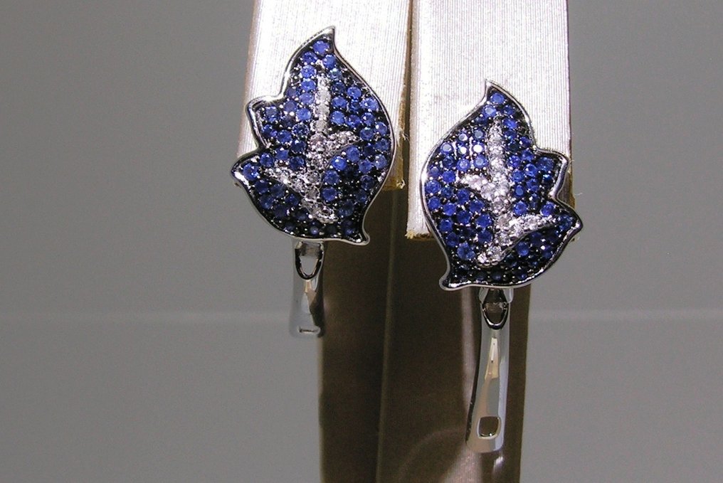 Zafír Fülbevalók - Magasság: 14.5 mm - Szélesség: 10.6 mm- 3.6 g - (2) #1.0