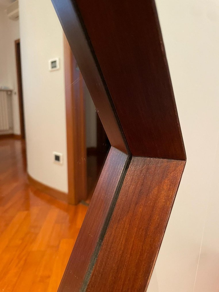 Fali tükör - Tikfa - Sötét fa hatszögletű keret és szíj #3.2