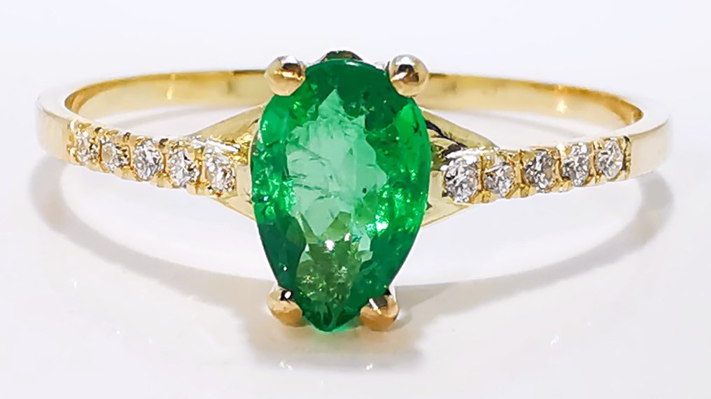 沒有保留價 - 戒指 - 14 克拉 黃金 - 0.65ct. tw. 祖母綠 - 鉆石 #4.3