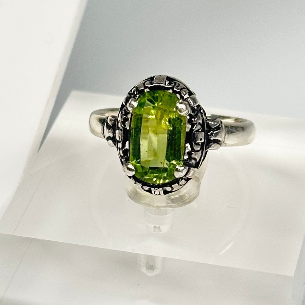 没有保留价 - 2件套珠宝 925 银戒指配项链 橄榄石 #2.1