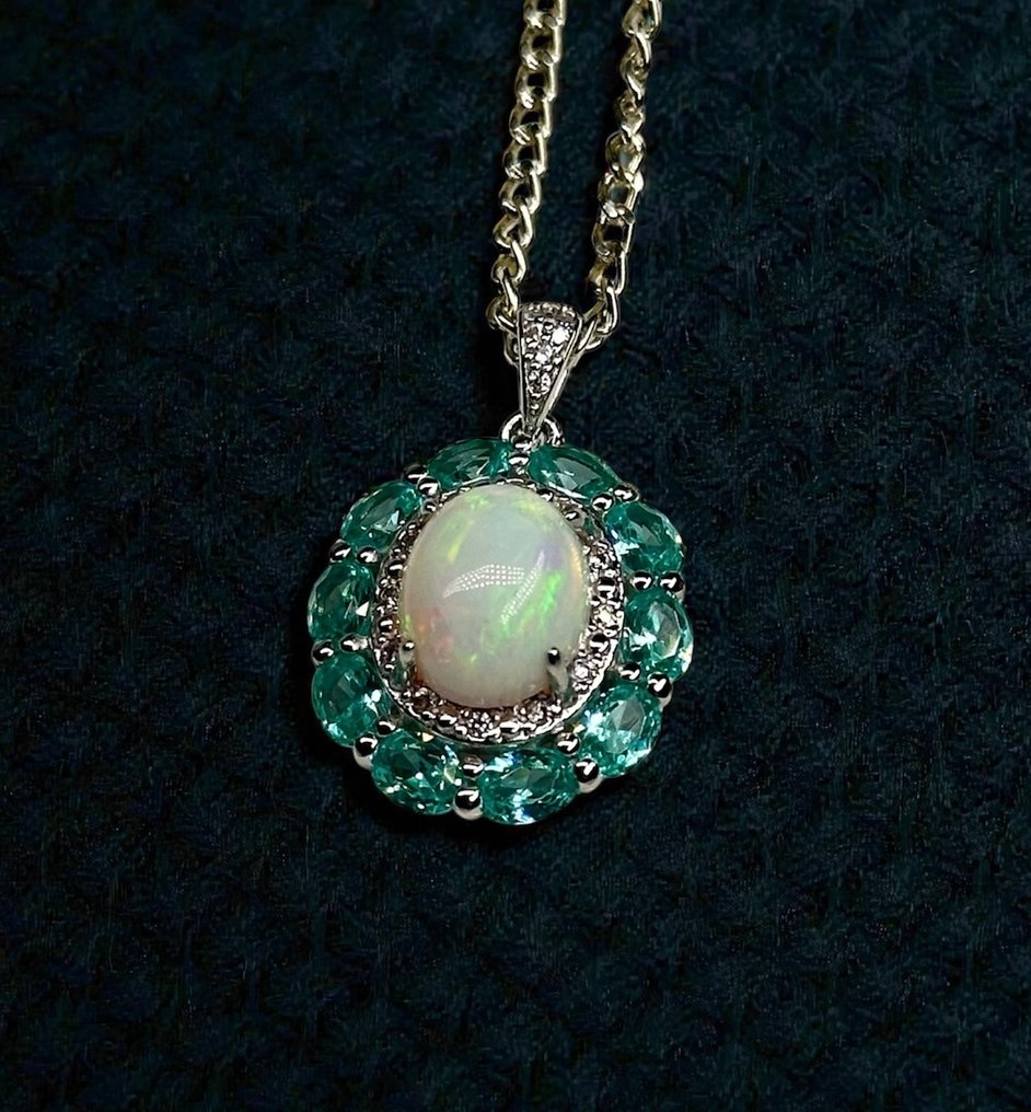 χωρίς τιμή ασφαλείας - Κολιέ με μενταγιόν Ασήμι 925 Οπάλιο - Τοπάζιο #1.0