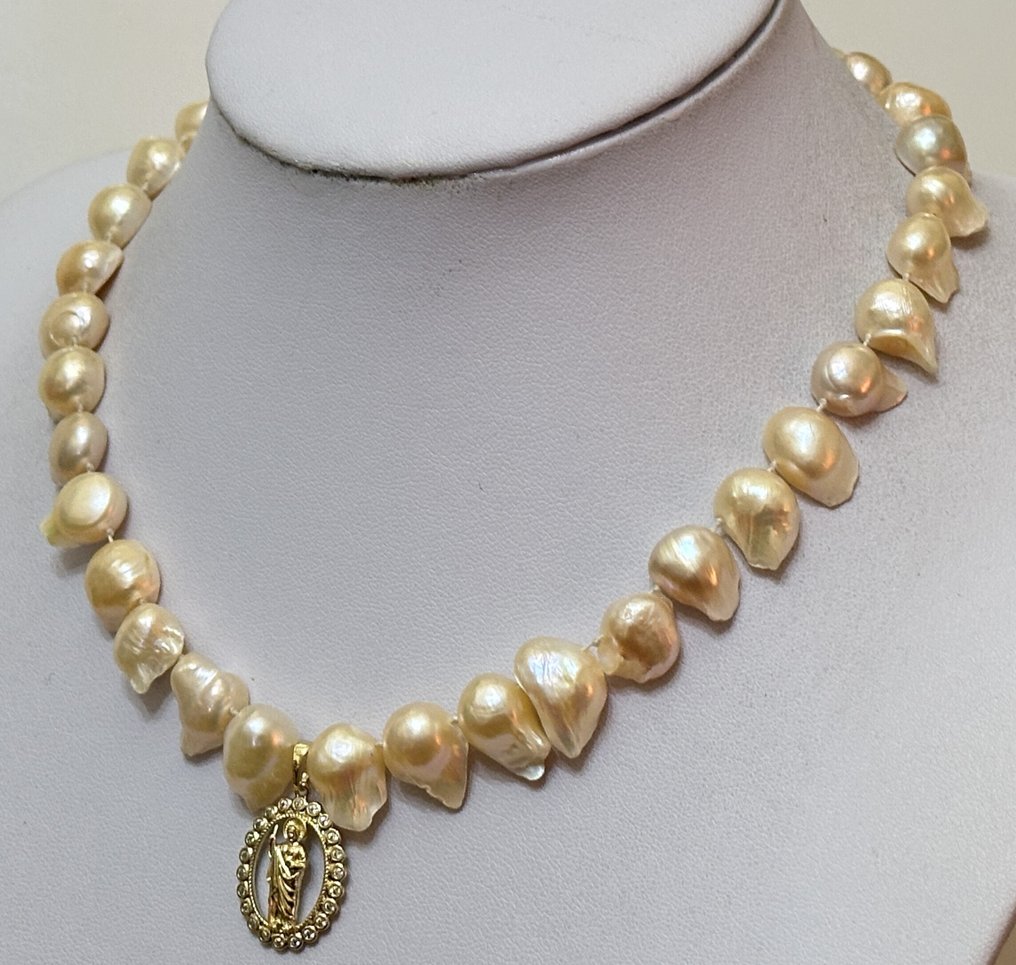 Perle rosa morbide barocche con San Judas. Protezione di tutti i santi. - Collana con ciondolo - Alta qualità. Argento 925 #3.2
