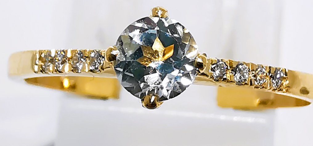 χωρίς τιμή ασφαλείας - Δαχτυλίδι - 14 καράτια Κίτρινο χρυσό - 0.45ct. tw. Ακουαμαρίνης - Διαμάντι #1.0