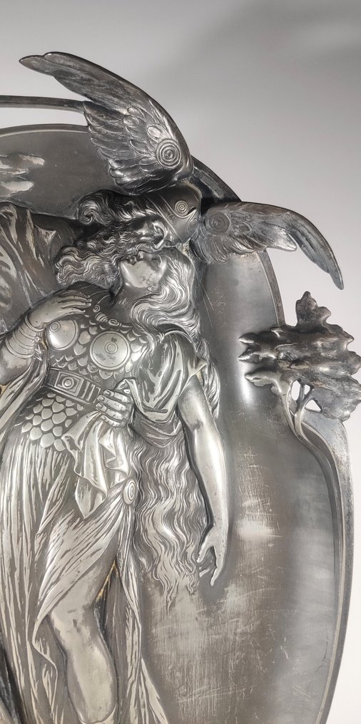 WMF attribute - Platte - Gammelt oval sierbord med engel - Tin #1.0