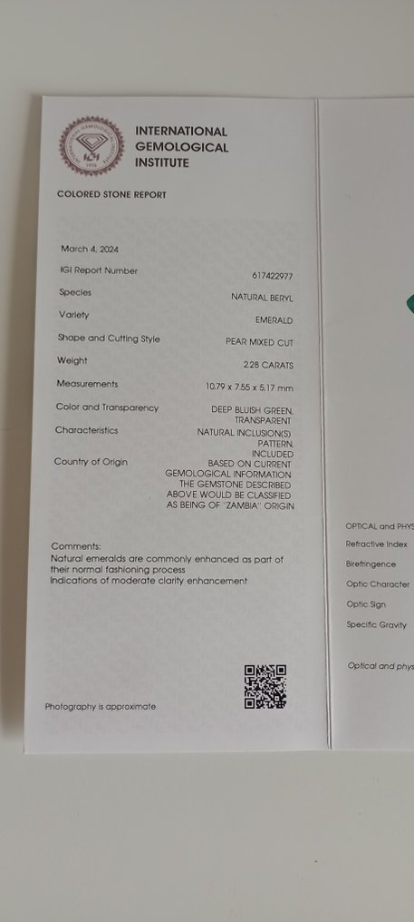 No reserve price Green Emerald  - 2.28 ct - International Gemological Institute (IGI) #1.0