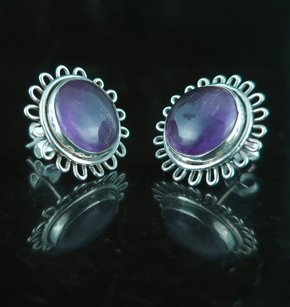 Αμέθυστος - Ασημί - Σκουλαρίκια - Σκουλαρίκια από ασήμι υψηλής ποιότητας #1.0