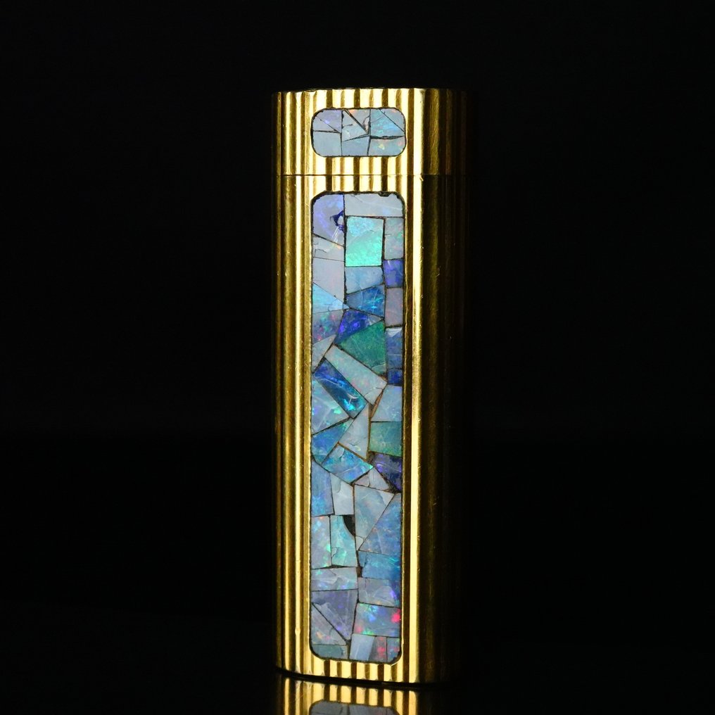 Cartier - Rare Model Mosaic opal Godron-Pattern Vintage Gas Lighter - Lighter - Gold plated #1.0
